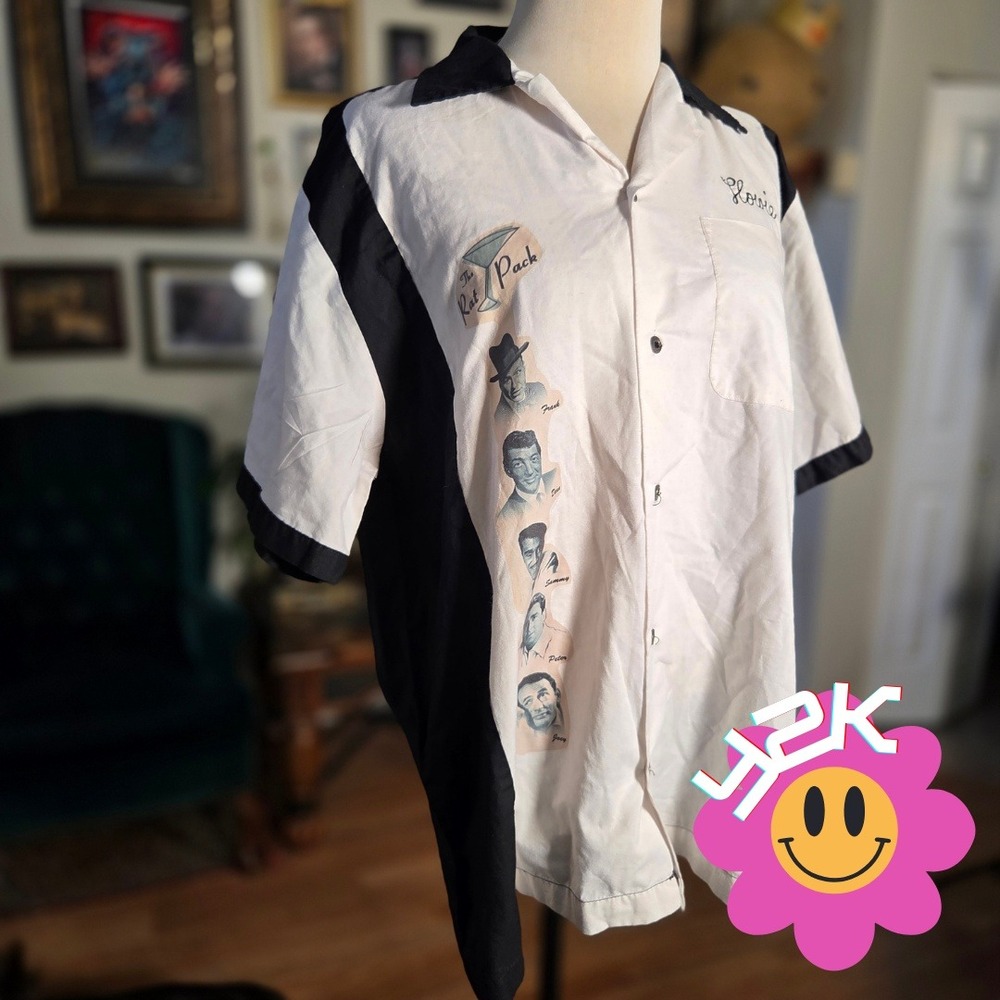 Vintage Y2K Cruisin USA Bowling Shirt Mens Large‎ White Black Howie Embroidered